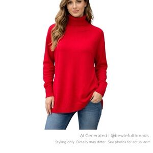 Bolide Medium Red Turtleneck Sweater Cashmere Blend Stretch Knit NWT